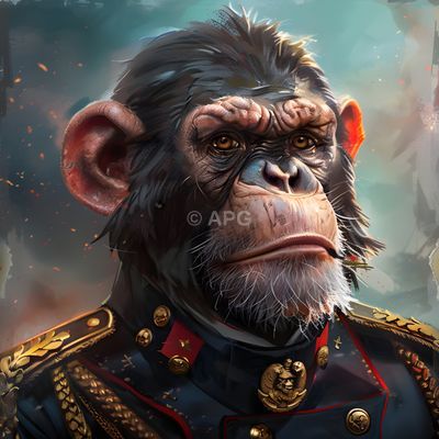 Porträt eines Schimpansen in historischer Militäruniform